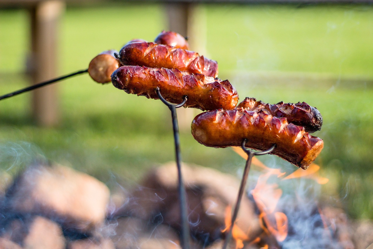 Burger grillen über dem Feuer